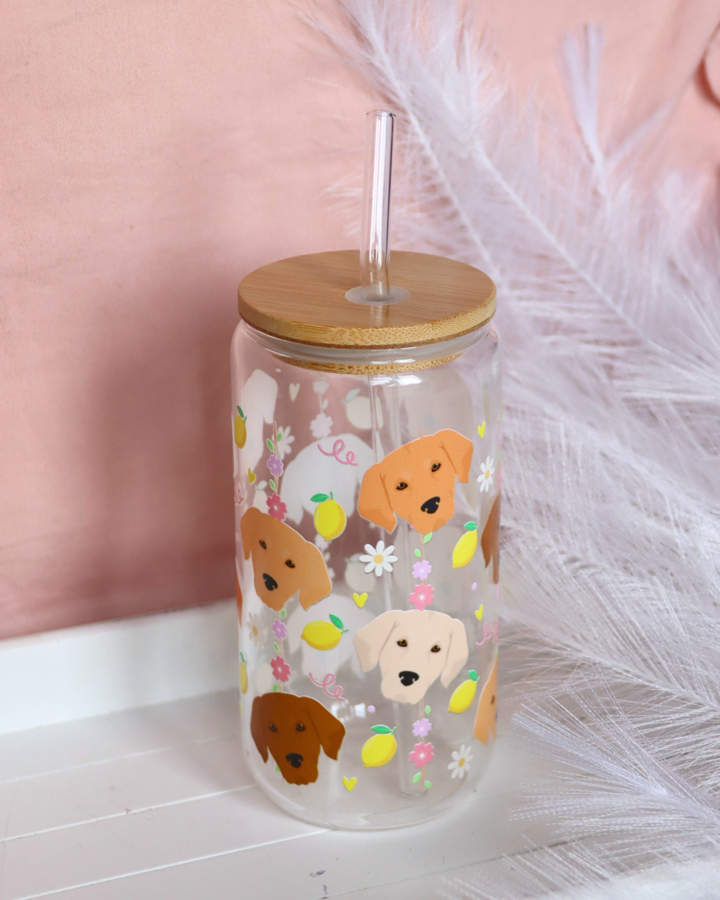 Golden Retriever Lemon Picnic Glass Cup