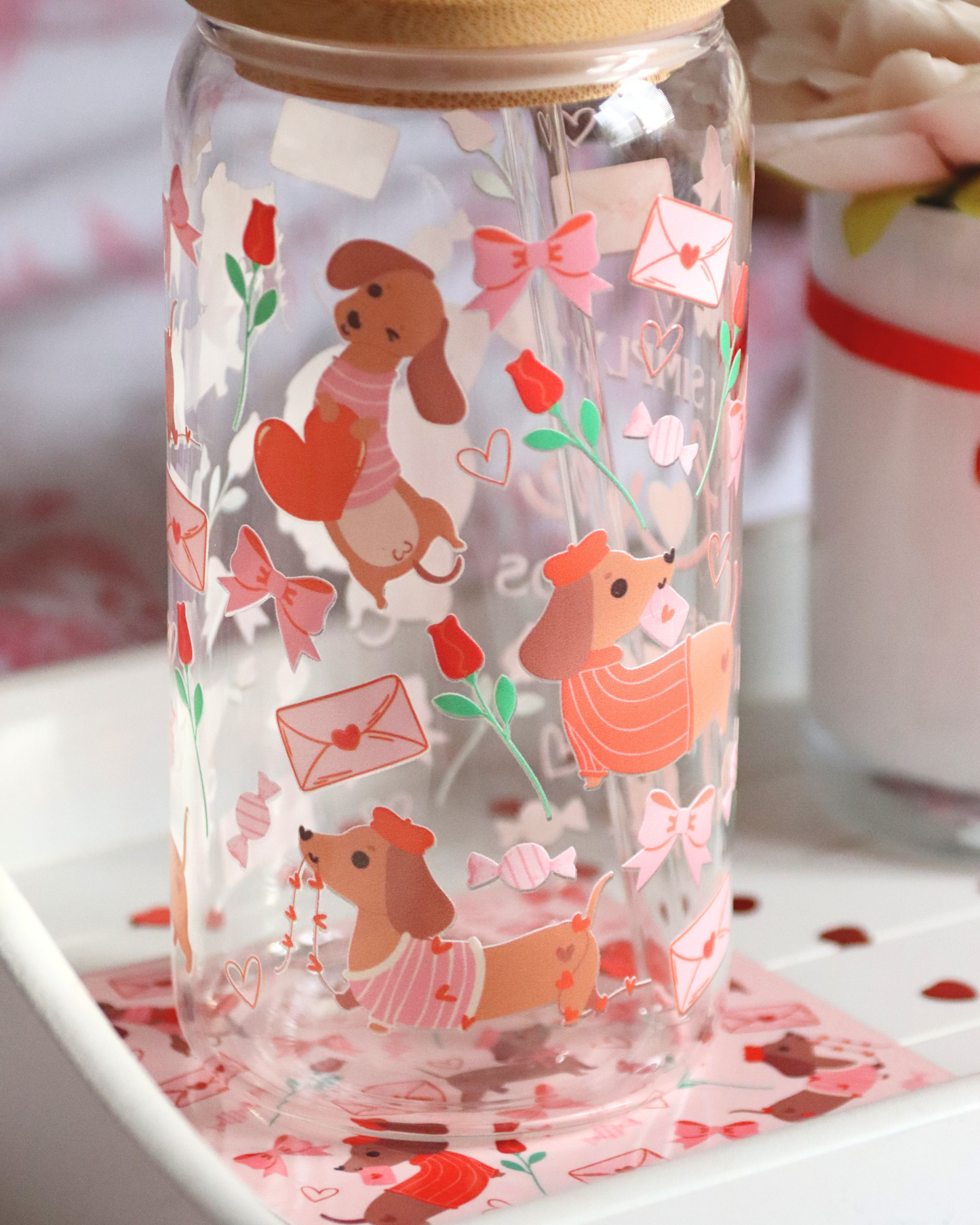 Simply Love Dachshunds Valentines Glass Cup