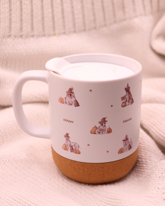 Spooky Season With Dogs Mug - 13oz Coffee Mug with Cork Base & Lid