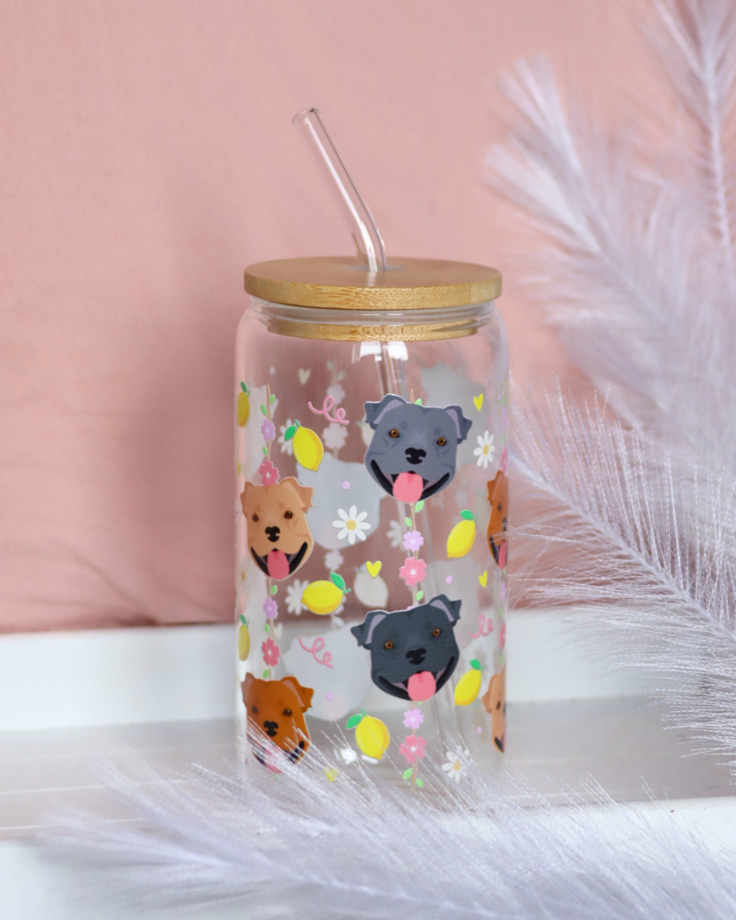 Staffordshire Bull Terrier Lemon Picnic Glass Cup