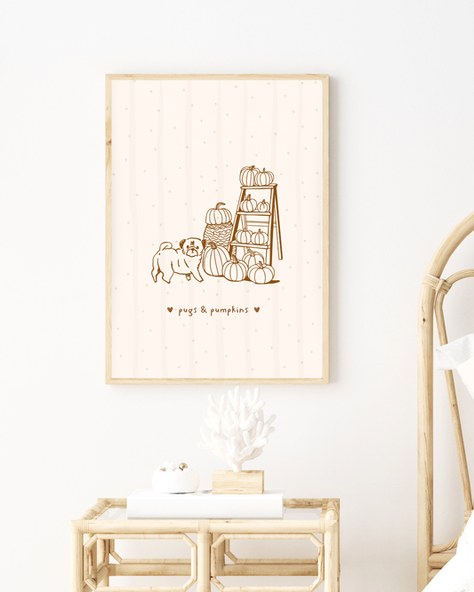 Pugs & Pumpkins Print