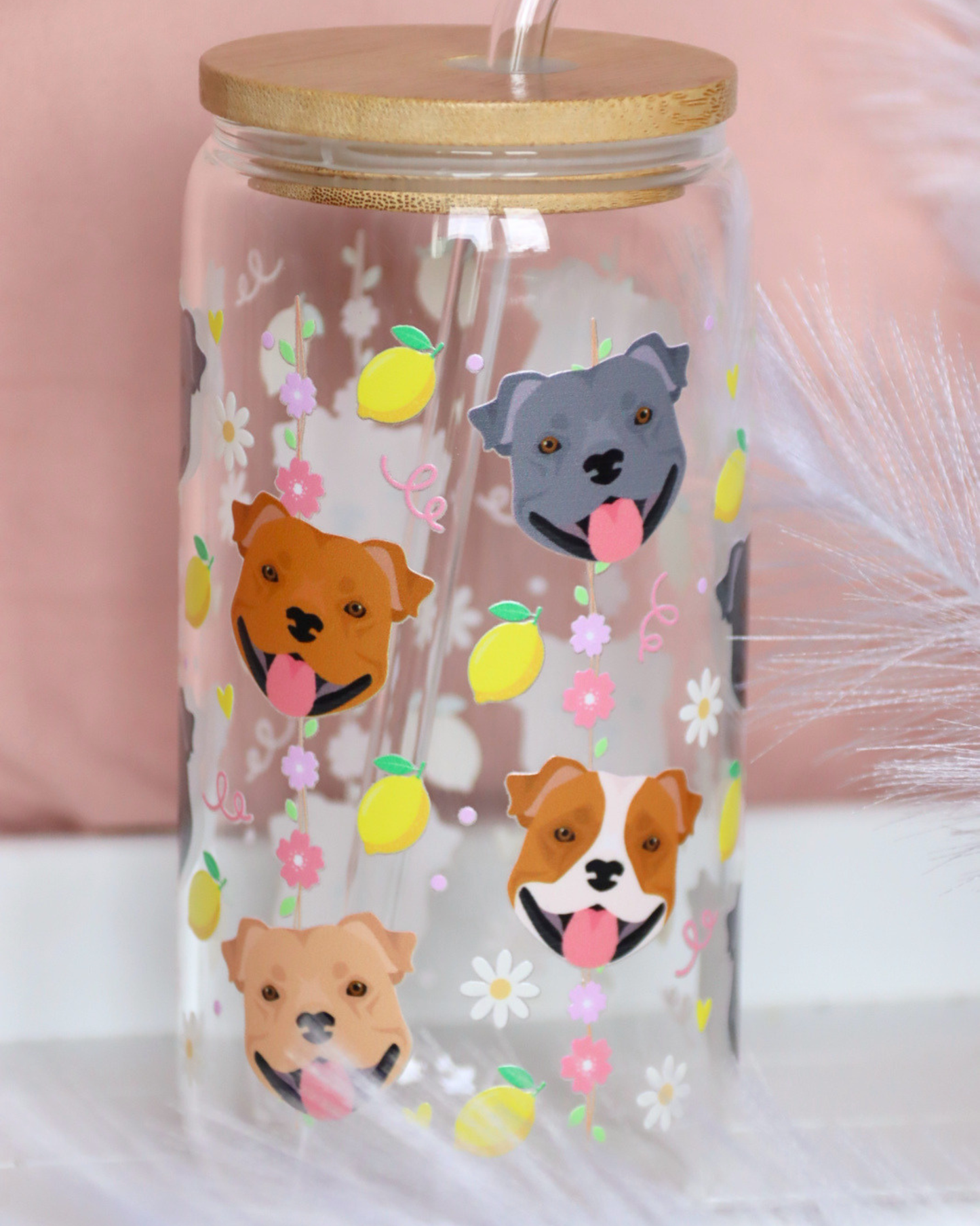 Staffordshire Bull Terrier Lemon Picnic Glass Cup