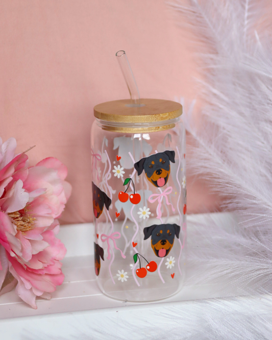 Rottweiler Cherry Waves Glass Cup