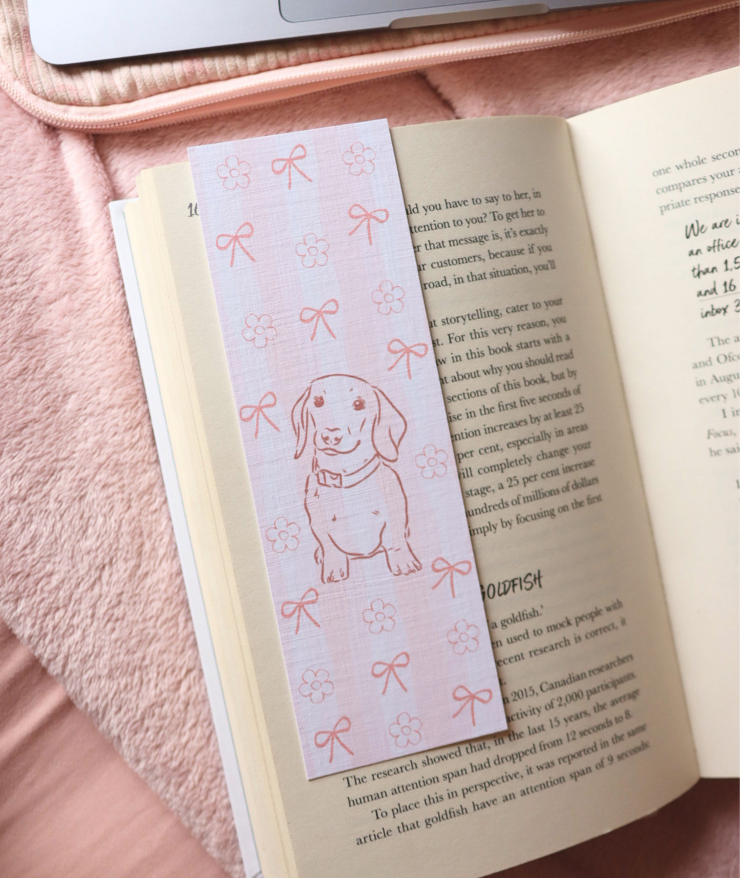 Dachshund Stripey Floral & Bow Themed Bookmark