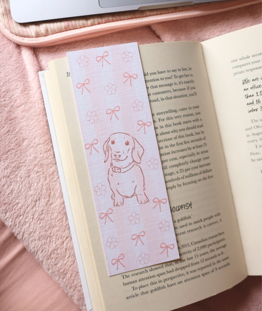 Dachshund Stripey Floral & Bow Themed Bookmark