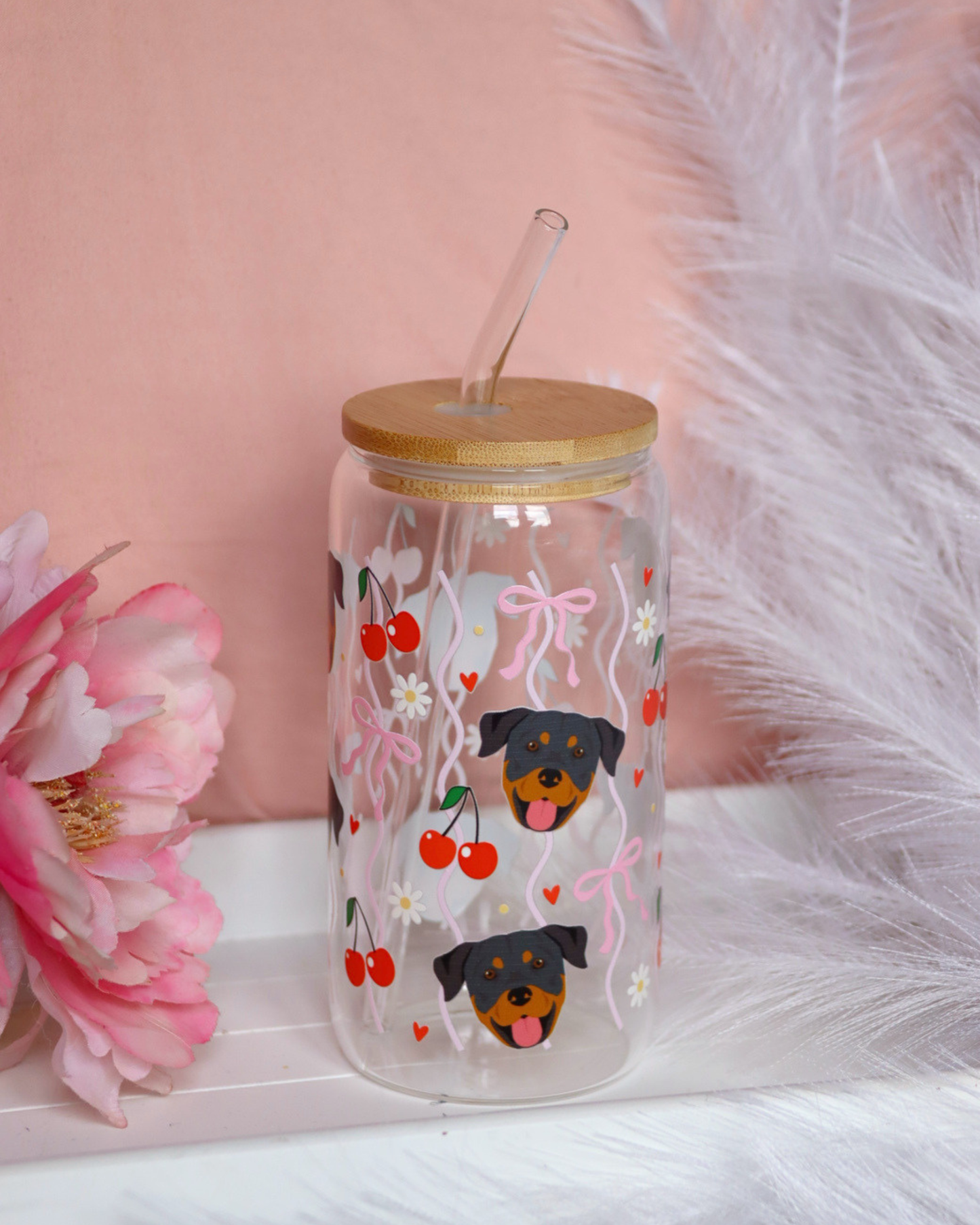 Rottweiler Cherry Waves Glass Cup