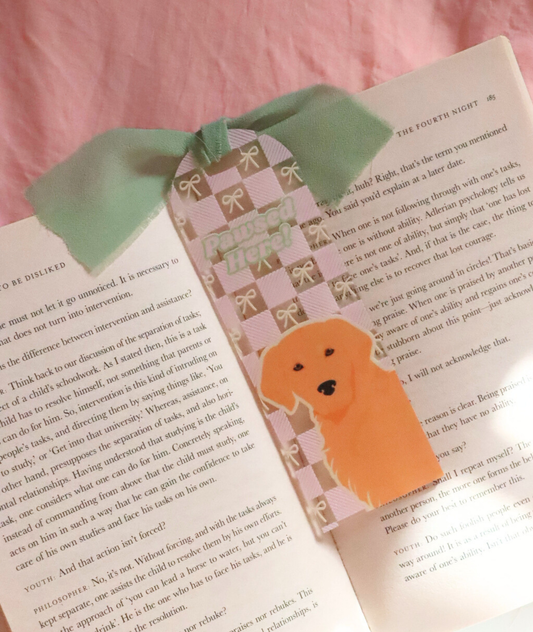 Pawsed Here Golden Retriever Acrylic Bookmark
