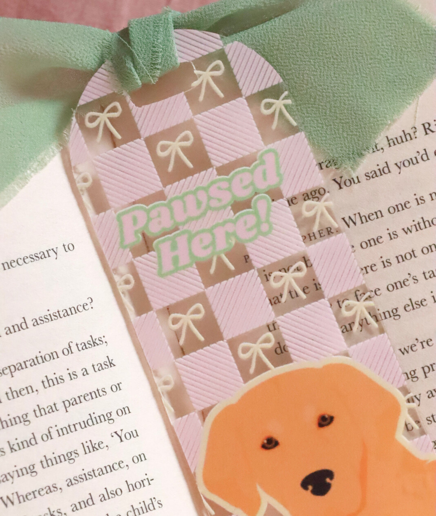 Pawsed Here Golden Retriever Acrylic Bookmark
