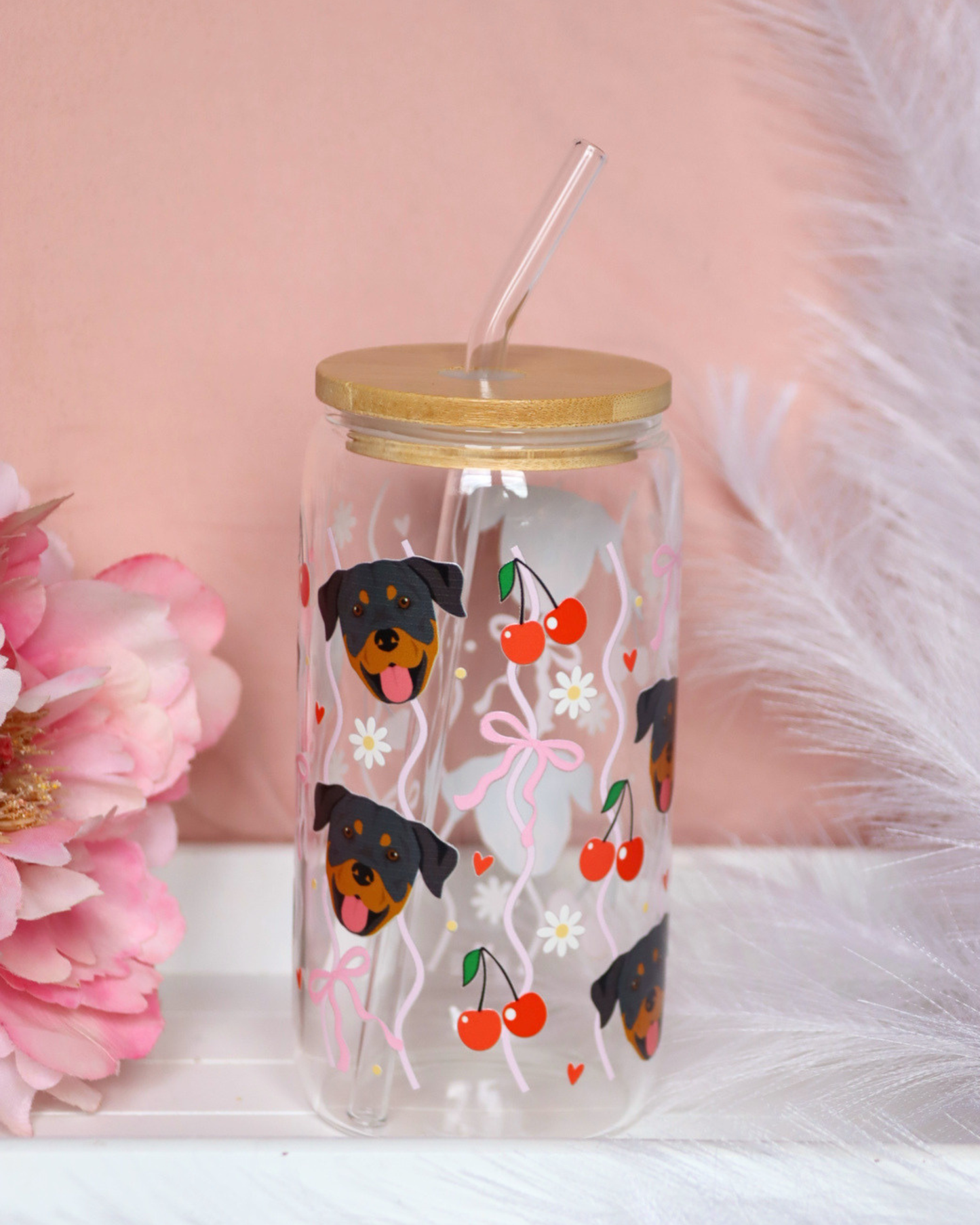 Rottweiler Cherry Waves Glass Cup