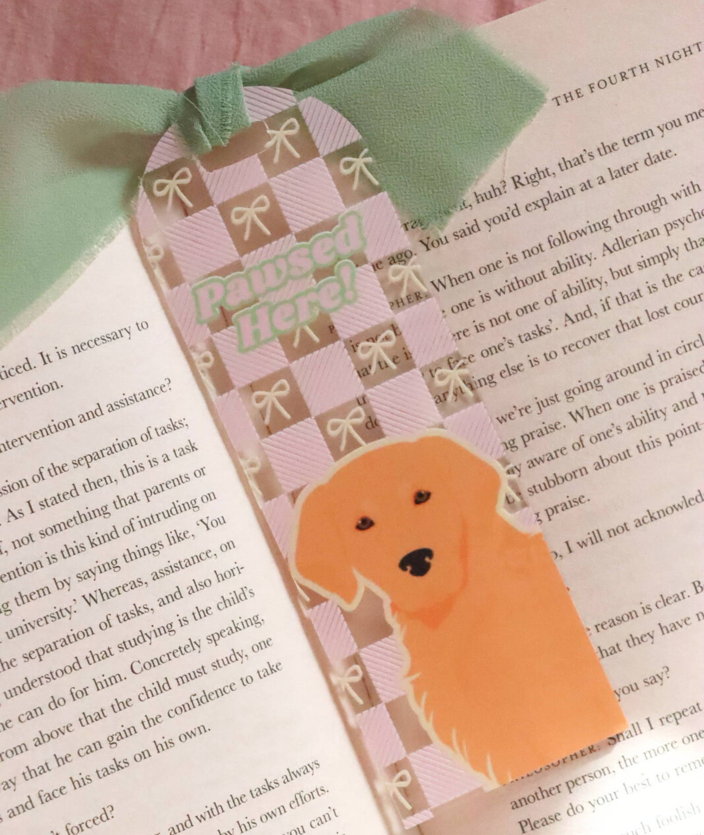 Pawsed Here Golden Retriever Acrylic Bookmark