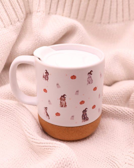 Witchy Pups Mug - 13oz Coffee Mug with Cork Base & Lid