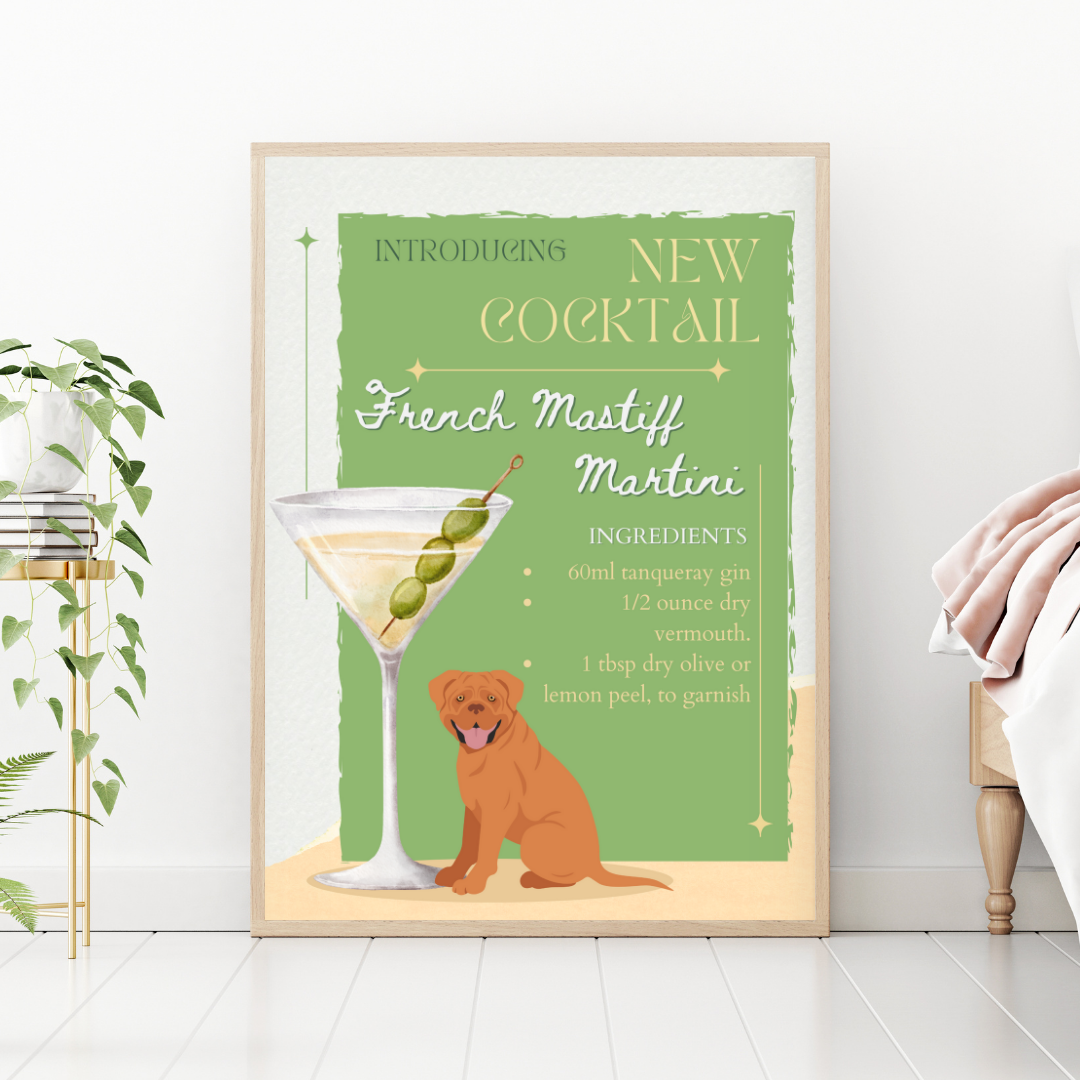 French Mastiff Martini Poster