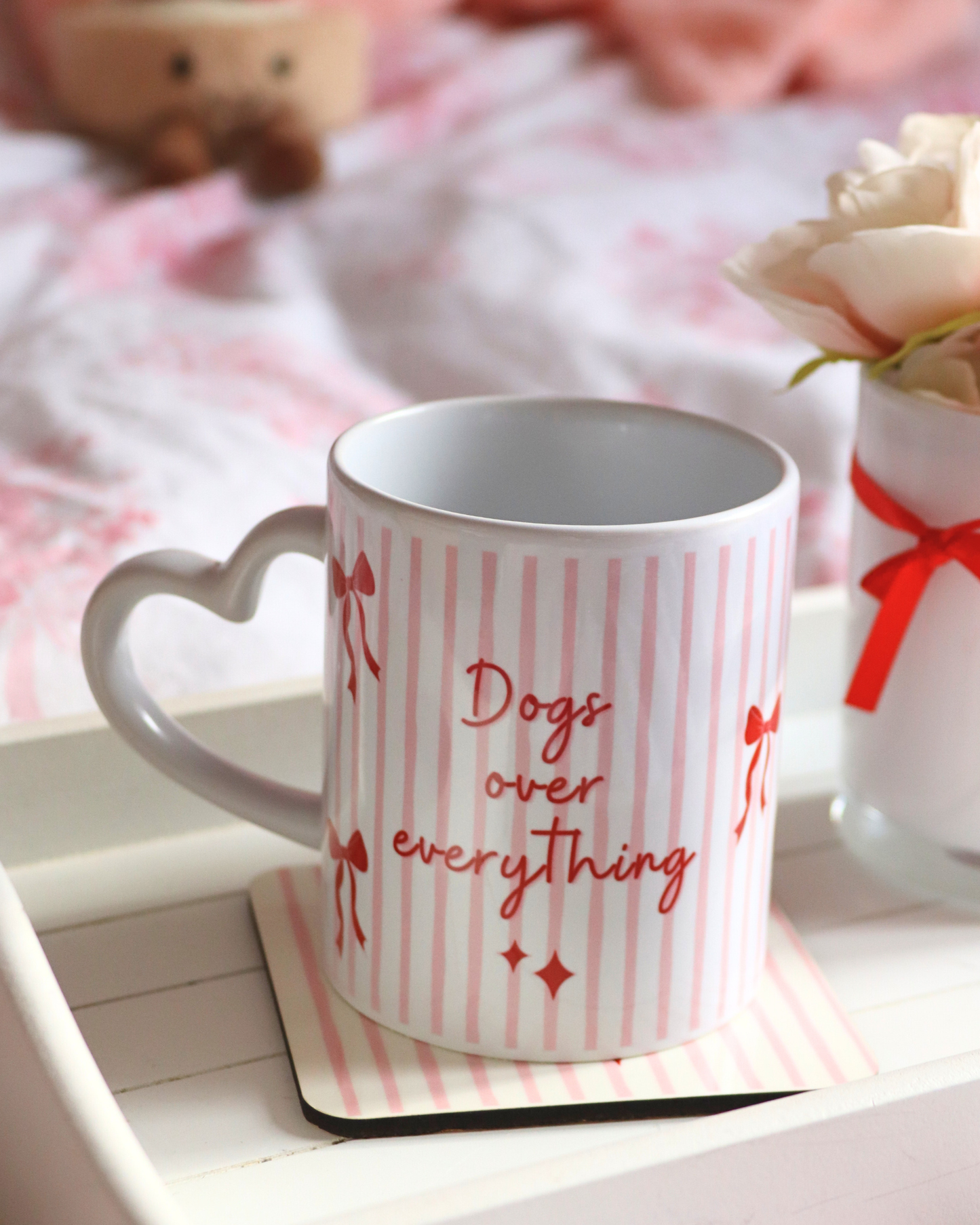 Dogs Over Everything Stripey Bow Mug