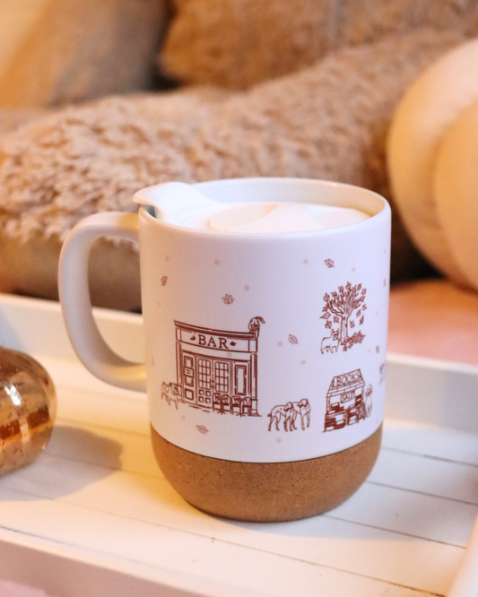 Autumn Dog Town Mug – 13oz Coffee Mug with Cork Base & Lid