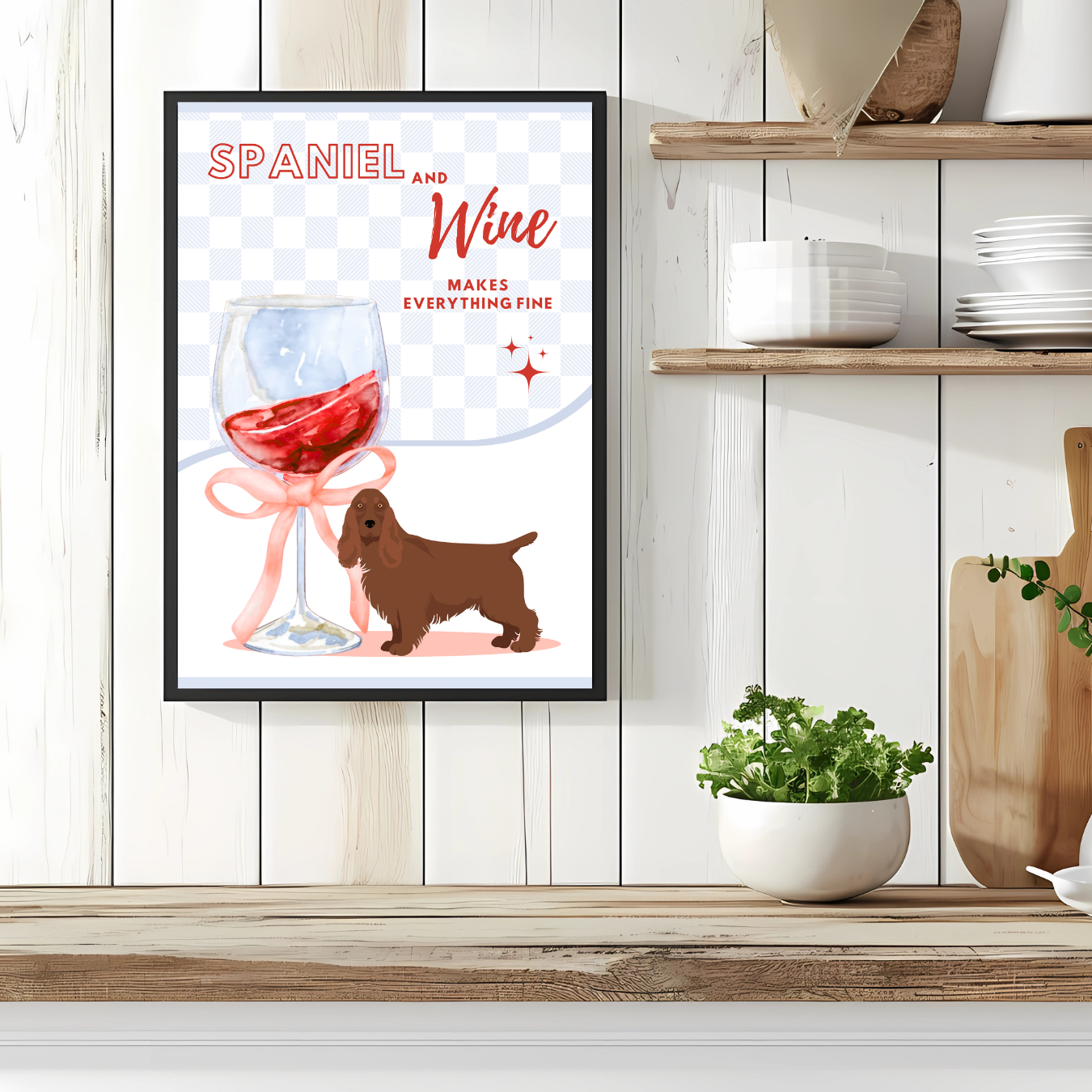 Cocker Spaniel & Wine Print