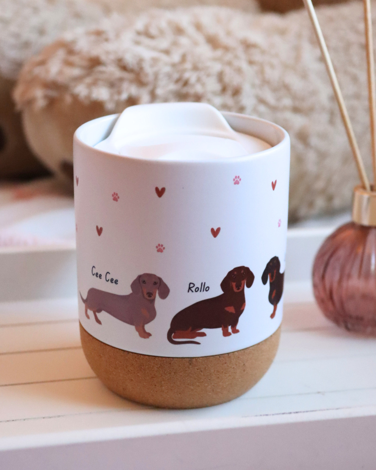 Custom Paws & Hearts Mug Listing - 13oz Coffee Mug with Cork Base & Lid