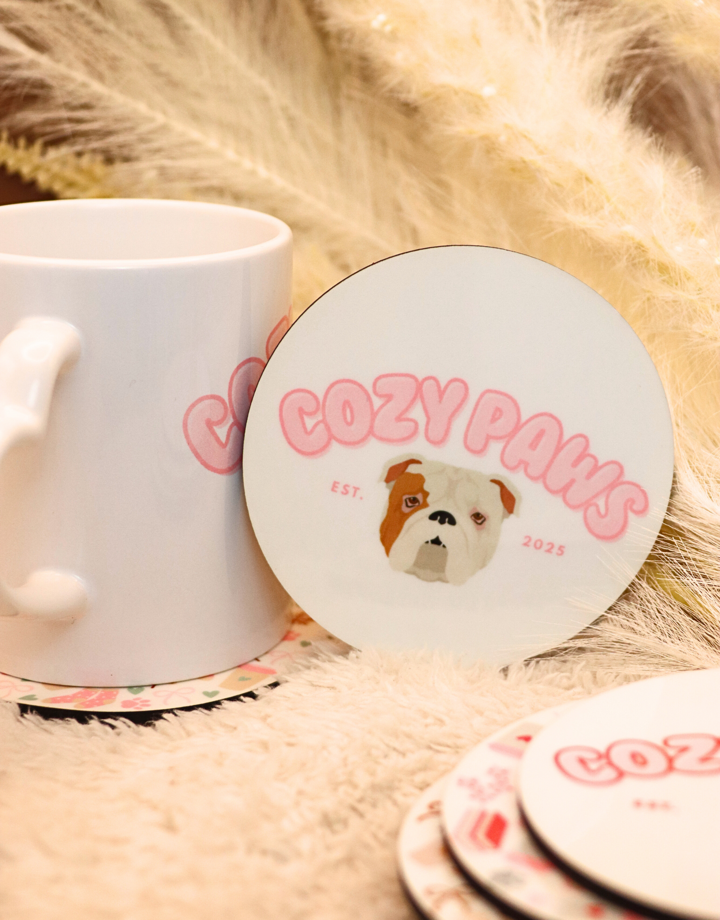 Pink Custom Cozy Paws Coaster