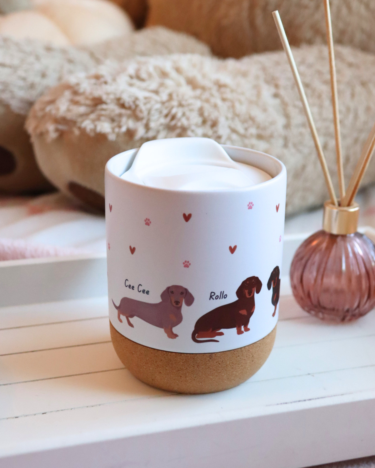 Custom Paws & Hearts Mug Listing - 13oz Coffee Mug with Cork Base & Lid