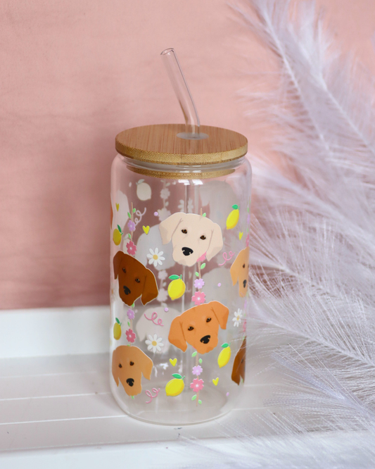 Golden Retriever Lemon Picnic Glass Cup