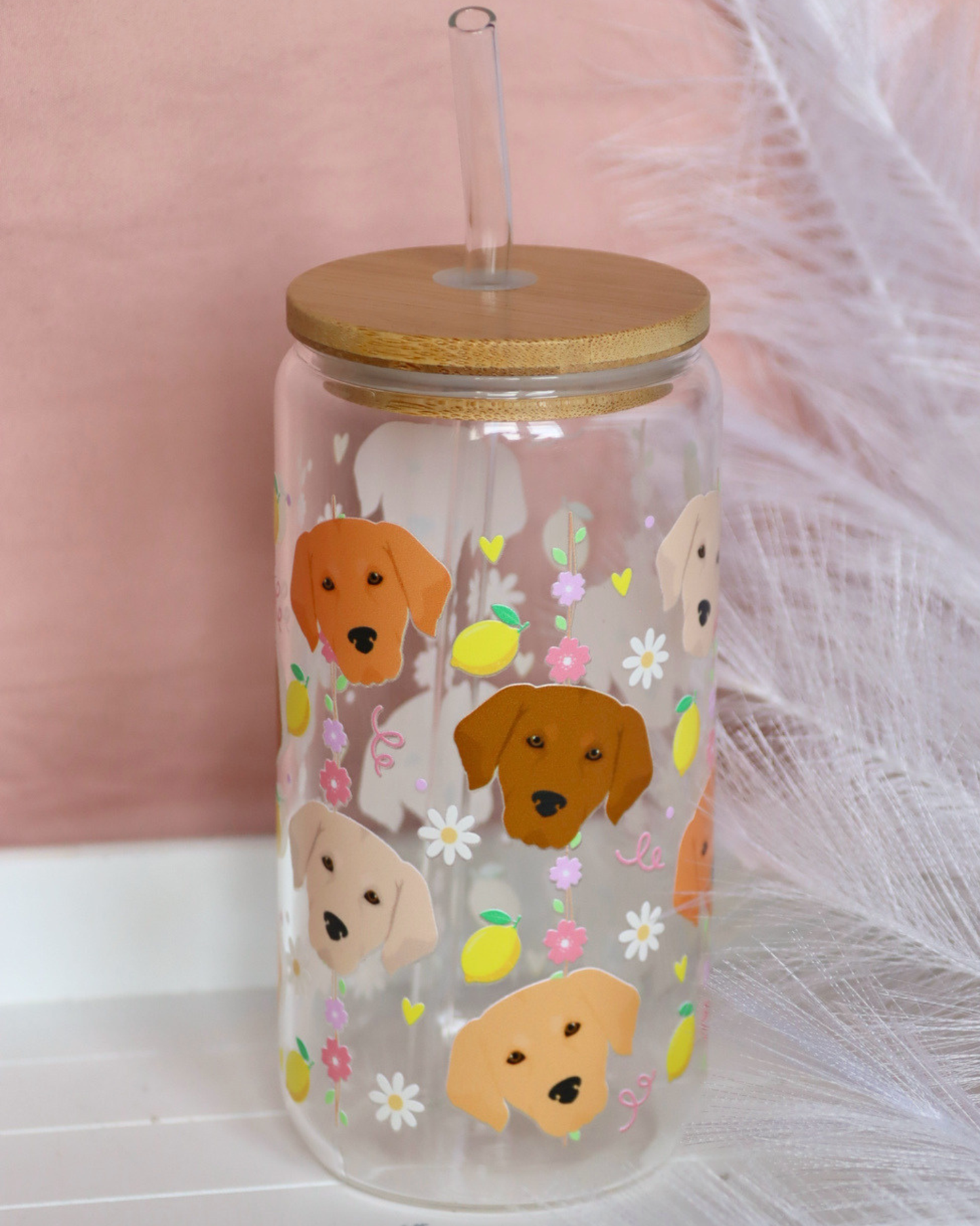 Golden Retriever Lemon Picnic Glass Cup