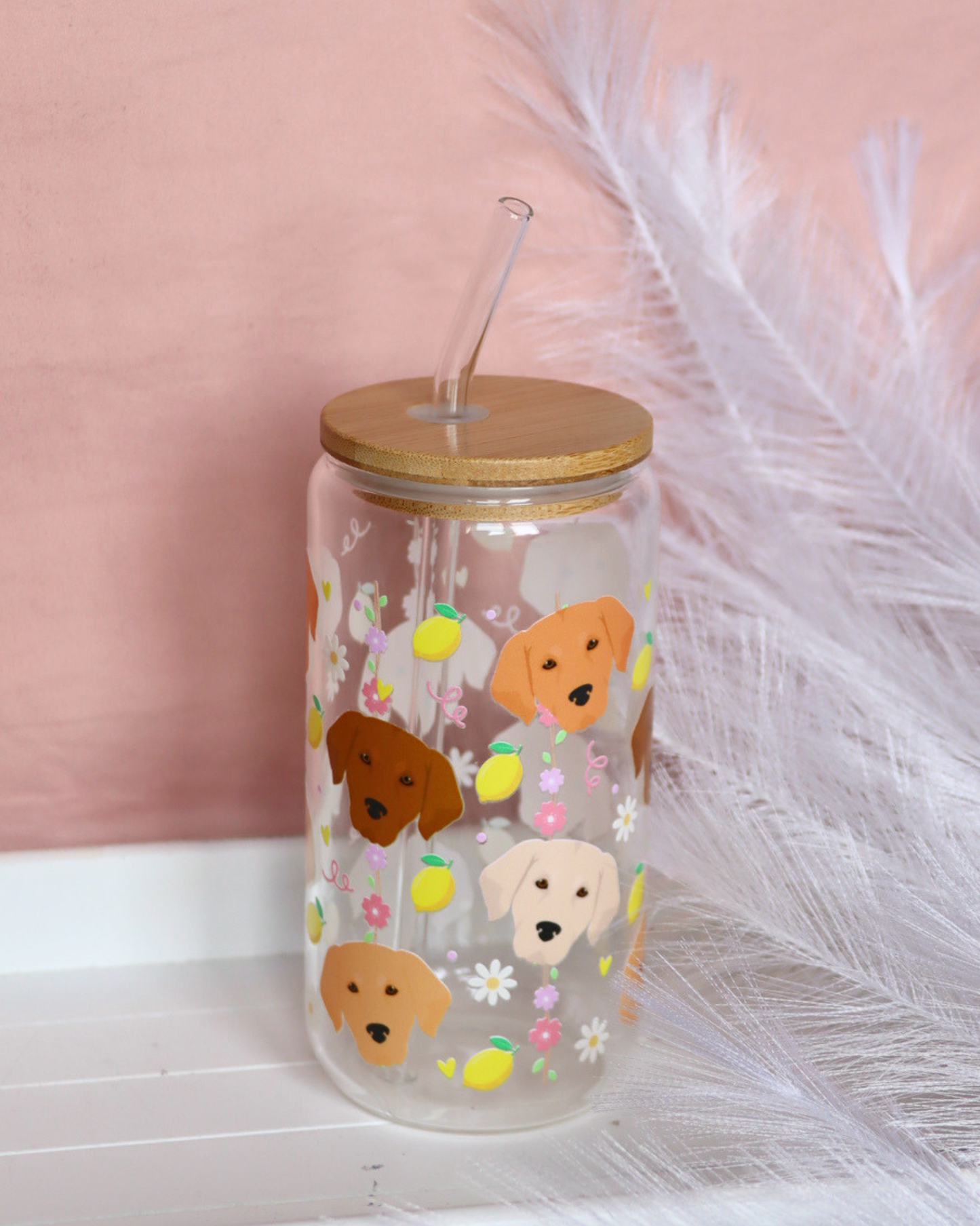 Golden Retriever Lemon Picnic Glass Cup