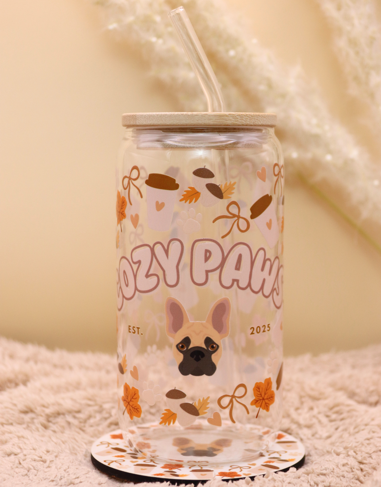 Brown Custom Cozy Paws Glass Cup