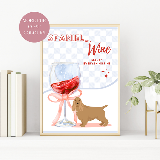 Cocker Spaniel & Wine Print