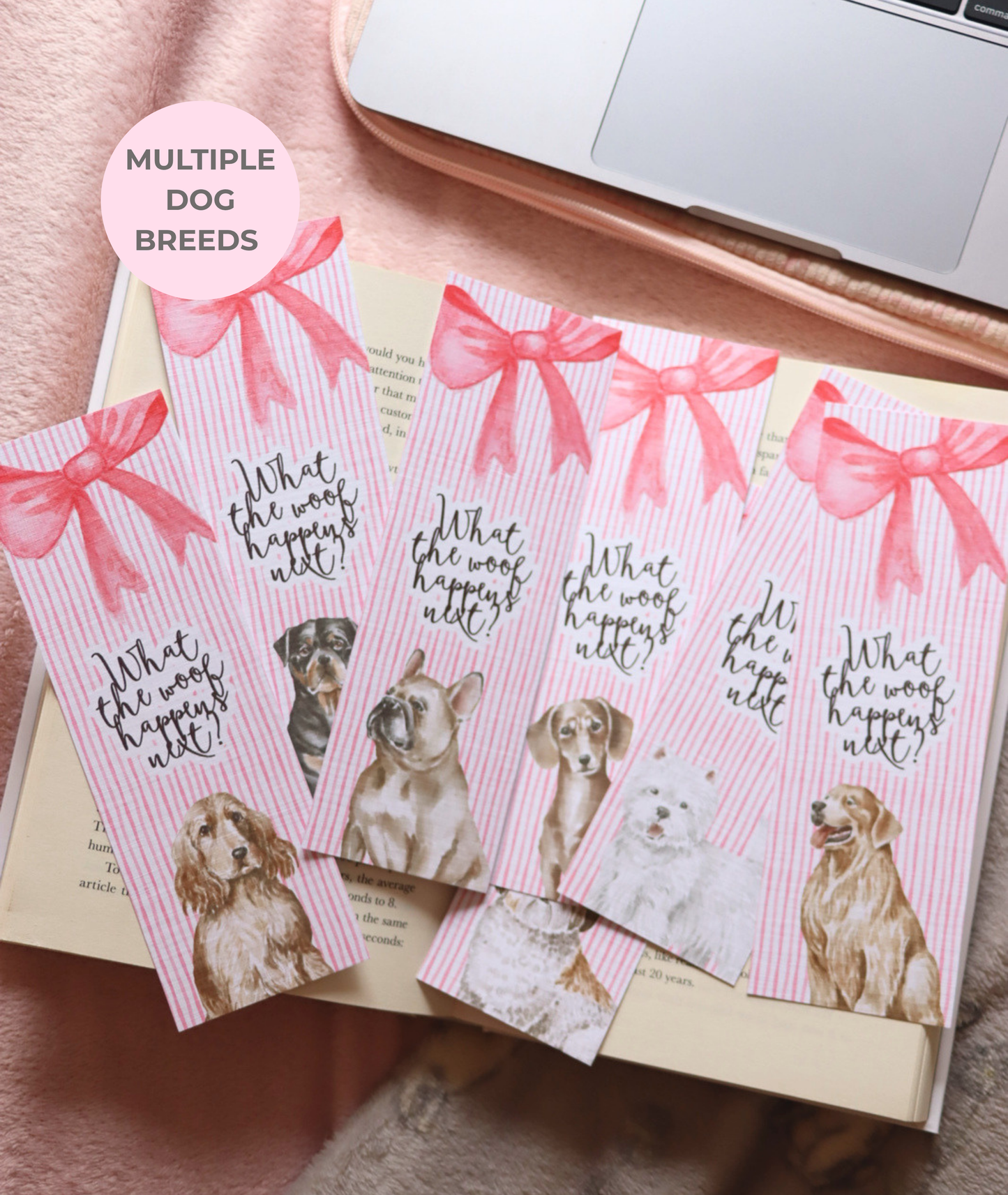 What the Woof Happens Next? Linen Bookmark – Multiple Dog Breeds